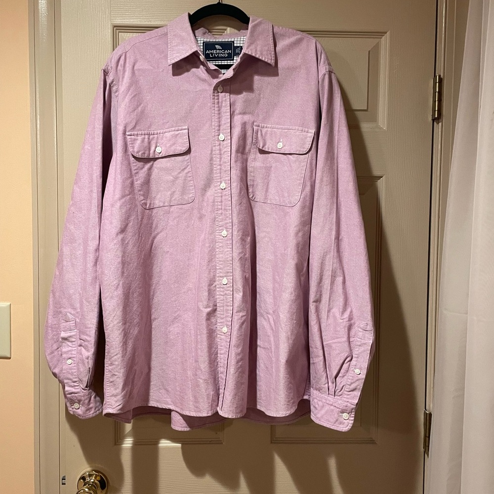 American‎ Living Men's Light Purple Button-Up Long Sleeve Shirt, Size XXL.